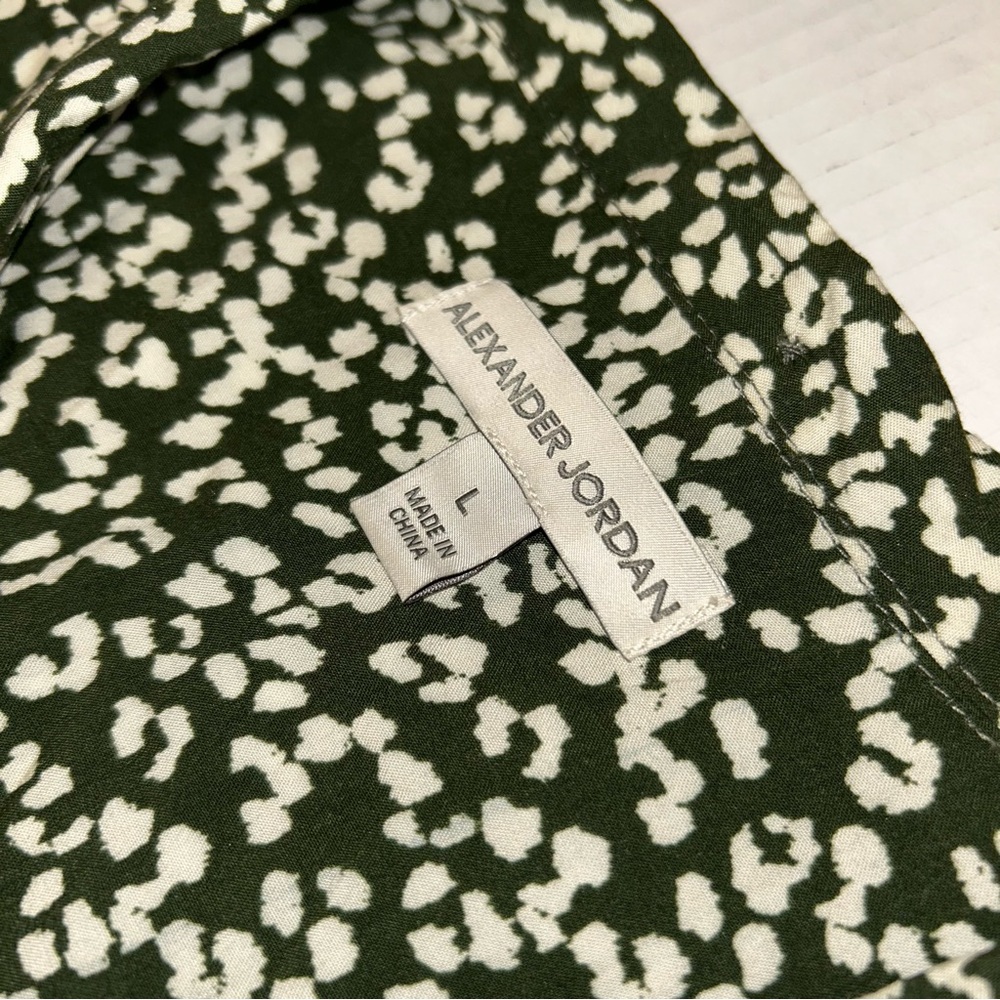 Alexander Jordan Women’s L Green/Off White Dalmatian Blouse Collared